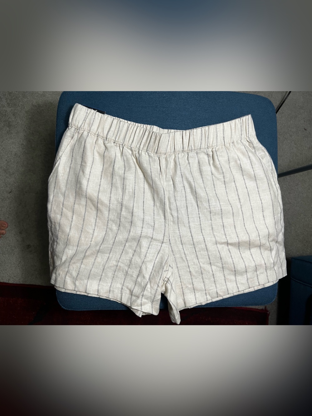 Blank NYC Cream Striped High-Waist Elastic Shorts